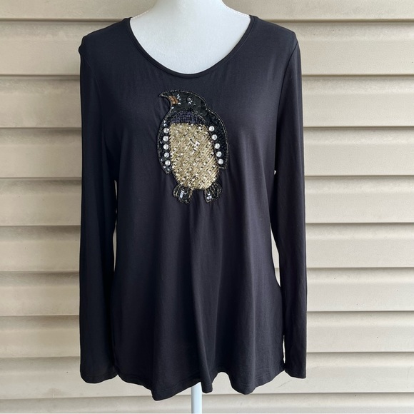 Chico's Tops - •CHICO'S• Cotton/Modal Sequin Penguin Pullover Top - Size Large (12)